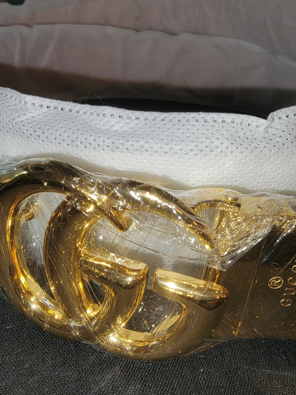 Gucci Gold Double G Logo Belt Buckle Wrapped So Zero Scratching Occurs. Leather